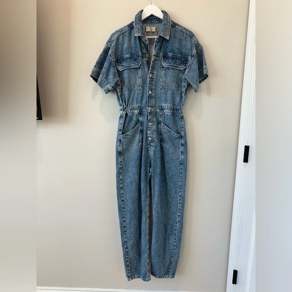 Free People Marci Denim Jumpsuit Coveralls Overalls Blue Jean Size Small - Picture 2 of 13
